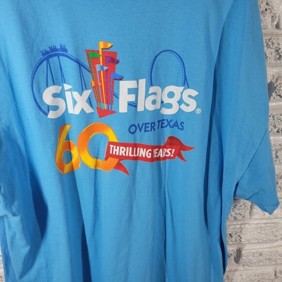 Six Flags Over Texas 60 Years Mens Shirt 3XL Tee Blue Cotton Blend Park NOV12E - Picture 3 of 9
